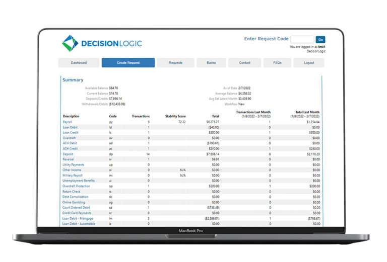 Reports view of decisionLogic portal